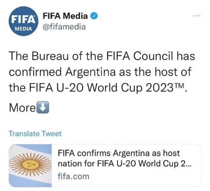 2023年國際足聯宣佈取消印尼的U20世界盃舉辦權，阿根廷取而代之因為印尼禁止以色列球員入境