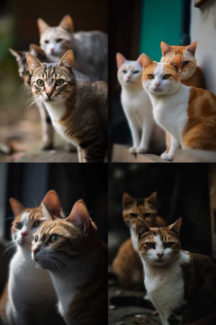 3只貓看著淺景鏡頭