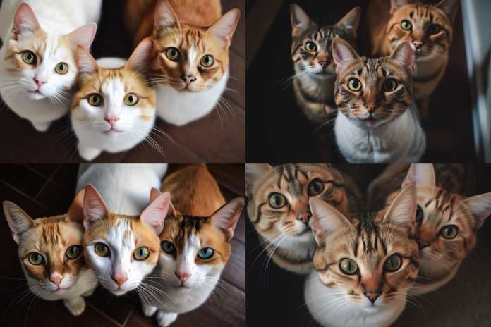 3只貓看著俯拍鏡頭
