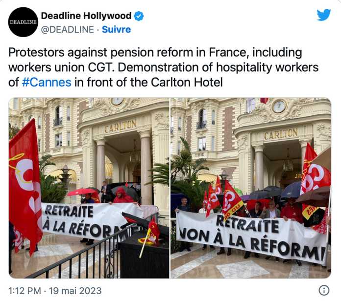 戛納反退休改革示威（Twitter截圖）