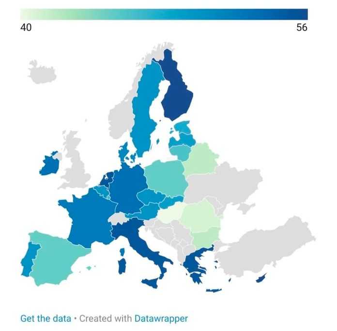 歐盟各國每升95號汽油燃油稅佔油價的百分比情況（媒體報道截圖）
