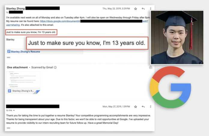 Stanley五年前回復Google recruiter的郵件，圖片來自ABC 7, 版權屬於原作者