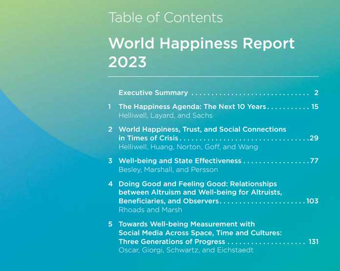 世界幸福報告的部分目錄